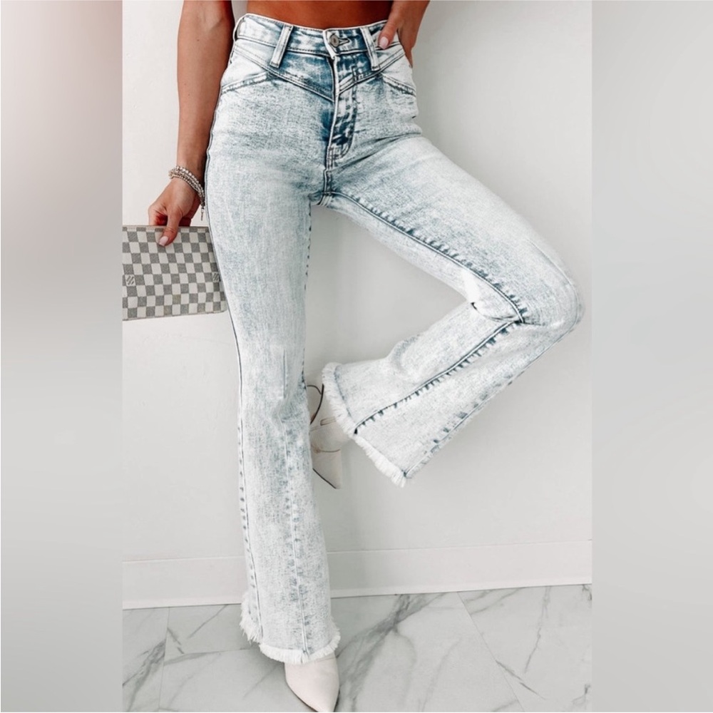 Kancan acid wash high rise flare denim jeans
